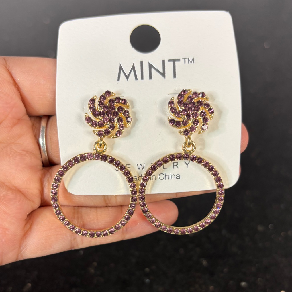 5/$25 Deal! Mint Twirl Design Earrings In Purple And Gold